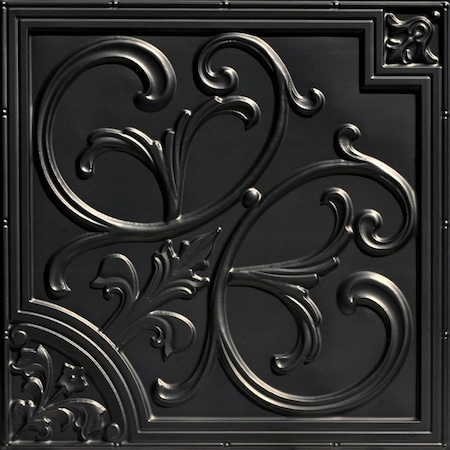 Lilies And Swirls Faux Tin/ PVC 24-in X 24-in Black Textured Surface-mount Ceiling Tile, 10PK